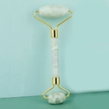Dubbelzijdige gezichtsroller van lichtgroene natuurlijke jade met gepolijst gouden metaal - Natuurlijke Jade / Dubbele Kop Jade Roller Smaragd