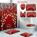 Christmas shower curtain set with red festive ornaments and star patterns for bathroom - Red with Gold Stars Pattern (24-1) / 3-Piece Bath Mat Set