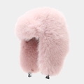Plush pink faux fox fur trapper hat with warm ear flaps and buckle closure for winter - Pink