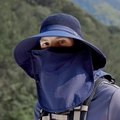 Navy blue wide brim sun hat for men with removable face mask and neck protection cover - Navy Blue