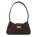 Bolso medialuna marrón oscuro con estampado floral vintage y hebilla de metal dorado - café
