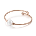 Brazalete abierto de hilo de acero en oro rosa con una gran perla blanca central - Oro Rosa (KB116541-KFC)