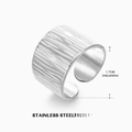 Adjustable wide band stainless steel ring with vertical brushed texture in silver finish - Wide Band Style (ZN101S)
