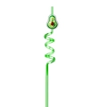 Reusable green spiral plastic straw featuring a glitter avocado shaped topper - Avocado
