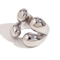 Bague ouverte en acier inoxydable argenté poli au design fluide abstrait unique - US 6 / Couleur Acier