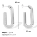 Silver stainless steel U-shaped earrings 45mm height variant in polished metal finish - Silver (EH319)