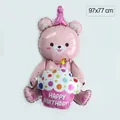 Pink bear birthday cake balloon decoration made of shiny aluminum foil 97x77 cm - Pink Cake Bear