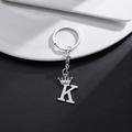 Polished silver stainless steel keychain with letter K pendant and crown detail - Letter K Crown Style (K)