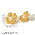 Gouden 18k roestvrijstalen bloemoorbellen met parels, maat 25,5mm en gewicht 5,5g - Gouden Bloem Parel Oorknopjes (TE6644)