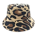 Close-up of leopard print bucket hat with small rhinestone embellishments on canvas - M(56-58cm) / Camel