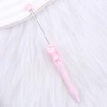 Pink DIY beaded pen with cute bow and plaid print pattern on white plush background - 60-Pink Bow
