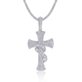Icy S925 sterling silver cross pendant with moissanite pavé on a tennis chain - Ribbon Wrap Cross