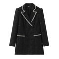 Klassischer schwarzer Tweed-Blazer mit Pailletten und Webbesatz in Flachbild-Ansicht - S / Schwarz