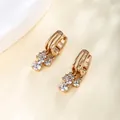Elegant 18K gold plated alloy drop earrings with sparkling four-prong cubic zirconia - 4-Zirconia Staggered Drop / Gold