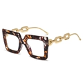 Stylish large square tortoiseshell glasses featuring unique gold chain link temples - Yellow Floral