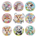 DIY diamond painting coaster set of 8 with cute animal patterns and black metal holder - Cute Cartoon Animals Style