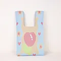 Detailed knit texture and floral tulip pattern on blue woven handheld bucket bag - Blue Cartoon Tulip