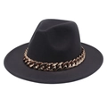 Classic black wool fedora hat featuring a stylish chunky gold acrylic chain band - Dark Gray