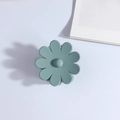 Macro shot of matte greyish green flower claw clip with frosted texture on white surface - Malachite green