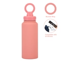 Pink matte stainless steel water bottle with magnetic phone holder booster ring - 1 L / Coral Pink