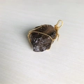 Handmade 18K gold wire-wrapped pendant featuring raw dark natural crystal stone - Gold Wire Smoky Quartz