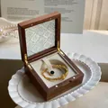 Square black walnut jewelry box with vintage embossed glass lid and velvet lining - Black Walnut Begonia Off-white Bracelet Box Type B