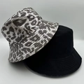 Detail of grey leopard print and black bucket hats featuring multi-row brim stitching - Grey-White Leopard 2-Piece Set (17)