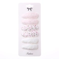 Detail of 6-piece water drop hair clips with sweet floral embroidery and lace fabric - Pattern 2 Pink White Lace Floral (6Pcs Set)