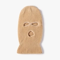 Thick light camel knitted 3-hole balaclava mask for winter outdoor warmth and protection - One Size / Off White