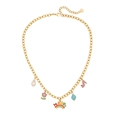 Golden stainless steel chain necklace with happy rainbow and colorful flower charms - 1# Necklace