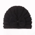Detailed knit texture and layered bow on black baby turban hat with soft stretch fabric - Black