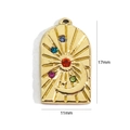 Detailed view of arch pendant with sun, crescent moon and colorful inset gemstones - Celestial Arch
