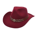 Detail of wine red cowboy hat with brown leather band and silver rivet ornaments - M (56-58cm) / Burgundy