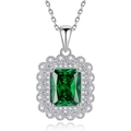 S925 sterling silver necklace featuring an emerald cut green gemstone pendant with halos - 925 Silver / Emerald