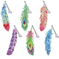 Set of 6 DIY diamond painting feather bookmarks with crystal pendants and rhinestones - Style YM002 (YM002)