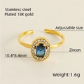 Verstelbare 18K vergulde roestvrijstalen ring met ovale blauwe zirkoon en kleine diamanten - Verstelbaar Open / Blauwe Zirkonia