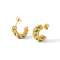 Golden twisted rope stud earrings with green enamel coating in high-quality finish - Twisted Rope Texture Style (TE6287-GN) / Gold Green