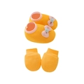 Yellow newborn baby glove and sock set with pink bows on a clean white background - Ginger Bear - Mittens & Booties Set