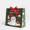 Grande sacchetto regalo di Natale verde scuro con cartoni e nastro rosso, 27x30x12cm - Grande (27x30x12cm) / verde scuro