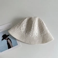 Summer knit linen bucket hat for women featuring lightweight breathable cable patterns - Beige