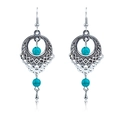Boucles d'oreilles bohèmes en argent avec perles turquoise et motifs ajourés - Argent Antique avec Perles Bleues (0620)