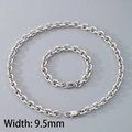Ensemble collier et bracelet à maillons en acier inoxydable argenté de 9,5 mm avec fermoir - Largeur de Chaîne 9.5mm (Couleur Acier)
