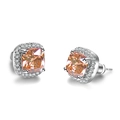 Elegant champagne cushion-cut zircon stud earrings with white halo on silver base - Champagne