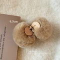 Cute brown plush faux fur hair claw clip for women, 9.5cm ball style hair accessory - Brown