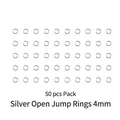 50er Pack silberne 4mm Biegeringe für DIY-Schmuckherstellung und runde Ohrring-Projekte - Silberne offene Binderinge 4mm (50 Stück)