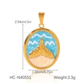 Detail view of gold ocean pendant with measurements showing 2.54cm height and 1.92cm width - Ocean Wave Fish Tail Vacation Style (HC-N40551)