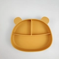 Assiette ventouse en silicone jaune en forme d'ours avec compartiments pour bébé - Assiette Ours à Trois Grilles / Jaune Gingembre