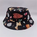 Close-up of reversible bucket hat featuring colorful forest animal and leaf patterns - M (56-58cm) / Black Base Forest Animal Print (29#)