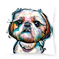 Digital dog print pillow cover with colorful watercolor Shih Tzu artwork on white base - Style 13