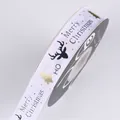 White Christmas ribbon roll with gold tree, reindeer patterns and festive lettering - Christmas Tree / 2.5cm / White